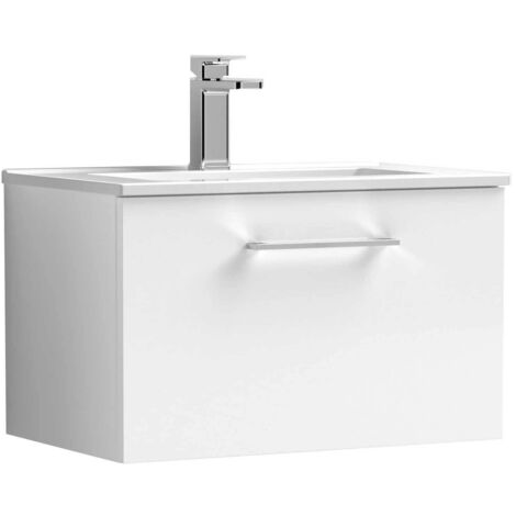 Nuie Arno Wall Hung 1-Drawer Vanity Unit with Basin-2 600mm Wide - Gloss White