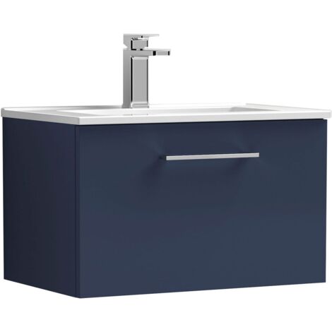 Nuie Arno Wall Hung 1-Drawer Vanity Unit with Basin-2 600mm Wide - Midnight Blue