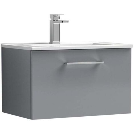 Nuie Arno Wall Hung 1-Drawer Vanity Unit with Basin-2 600mm Wide - Satin Grey