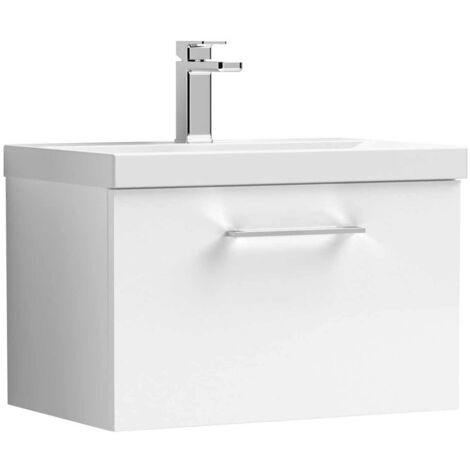 Nuie Arno Wall Hung 1-Drawer Vanity Unit with Basin-3 600mm Wide - Gloss White