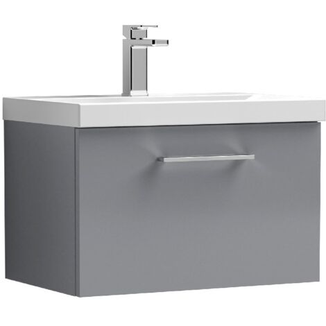 Nuie Arno Wall Hung 1-Drawer Vanity Unit with Basin-3 600mm Wide - Satin Grey