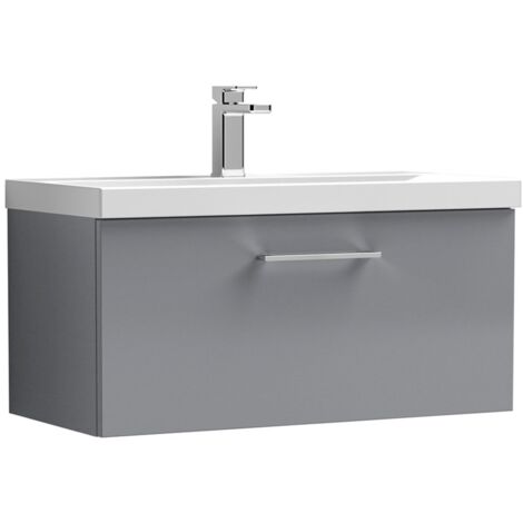 Nuie Arno Wall Hung 1-Drawer Vanity Unit with Basin-3 800mm Wide - Satin Grey