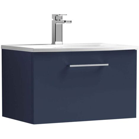 Nuie Arno Wall Hung 1-Drawer Vanity Unit with Basin-4 600mm Wide - Midnight Blue