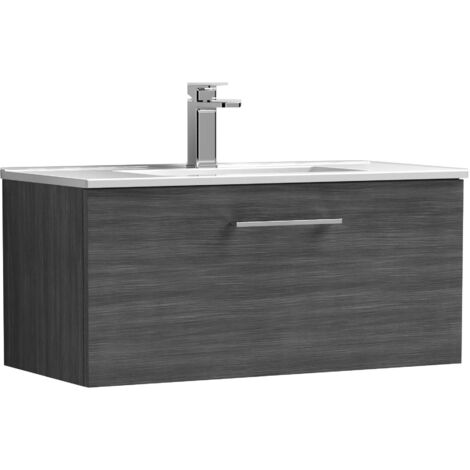 Nuie Arno Wall Hung 1-Drawer Vanity Unit with Basin-4 800mm Wide - Anthracite Woodgrain
