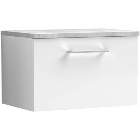 Nuie Arno Wall Hung 1-Drawer Vanity Unit with Bellato Grey Worktop 600mm Wide - Gloss White