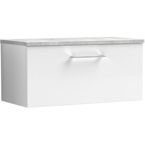 Nuie Arno Wall Hung 1-Drawer Vanity Unit with Bellato Grey Worktop 800mm Wide - Gloss White