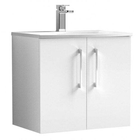 Nuie Arno Wall Hung 2-Door Vanity Unit with Basin-4 600mm Wide - Gloss White
