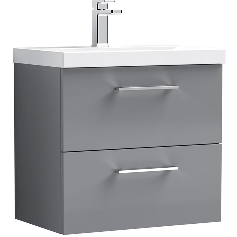 Arno Wall Hung 2-Drawer Vanity Unit with Basin-1 600mm Wide - Satin Grey - Nuie