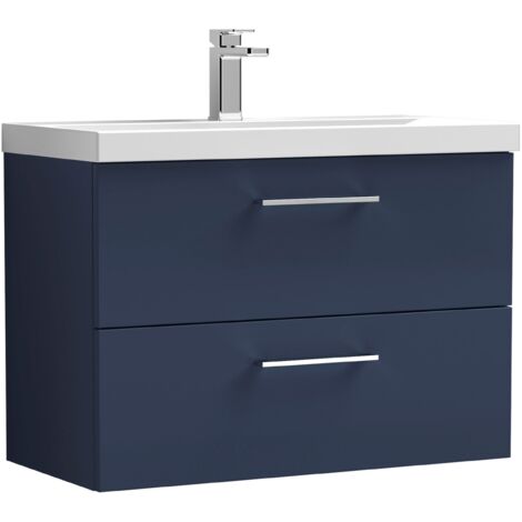 Nuie Arno Wall Hung 2-Drawer Vanity Unit with Basin-3 800mm Wide - Midnight Blue