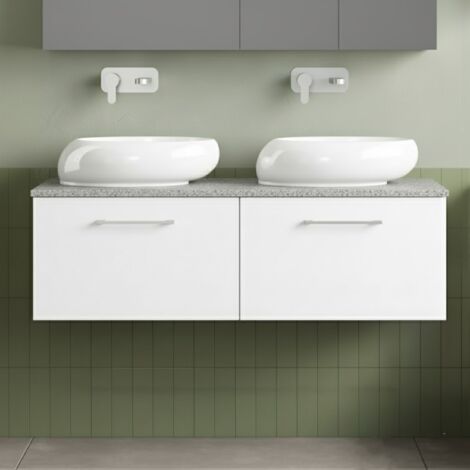 Nuie Arno Wall Hung 2-Drawer Vanity Unit with Bellato Grey Worktop 1200mm Wide - Gloss White