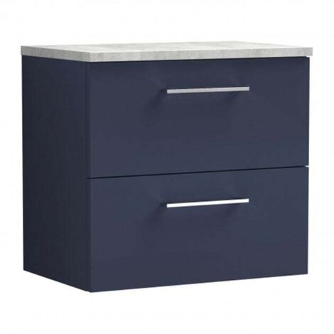 Nuie Arno Wall Hung 2-Drawer Vanity Unit with Bellato Grey Worktop 600mm Wide - Midnight Blue