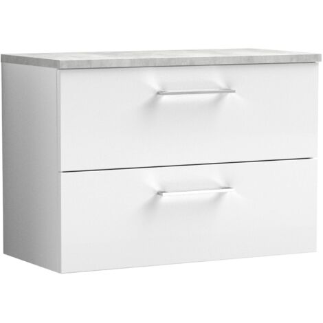 Nuie Arno Wall Hung 2-Drawer Vanity Unit with Bellato Grey Worktop 800mm Wide - Gloss White
