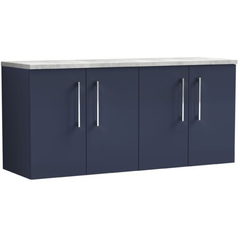 Nuie Arno Wall Hung 4-Door Vanity Unit with Bellato Grey Worktop 1200mm Wide - Midnight Blue