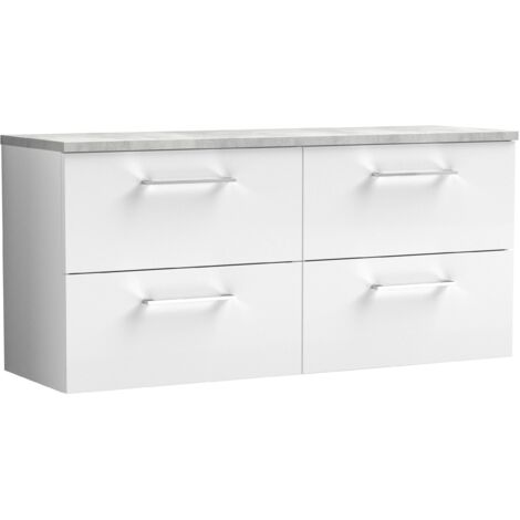 Nuie Arno Wall Hung 4-Drawer Vanity Unit with Bellato Grey Worktop 1200mm Wide - Gloss White