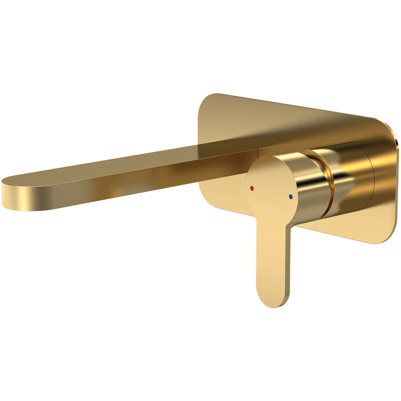 Arvan 2-Hole Wall Mounted Basin Mixer Tap with Plate - Brushed Brass - Nuie