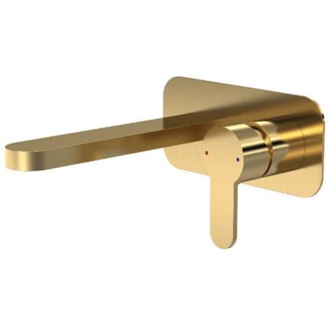 Nuie Arvan 2-Hole Wall Mounted Basin Mixer Tap with Plate - Brushed Brass