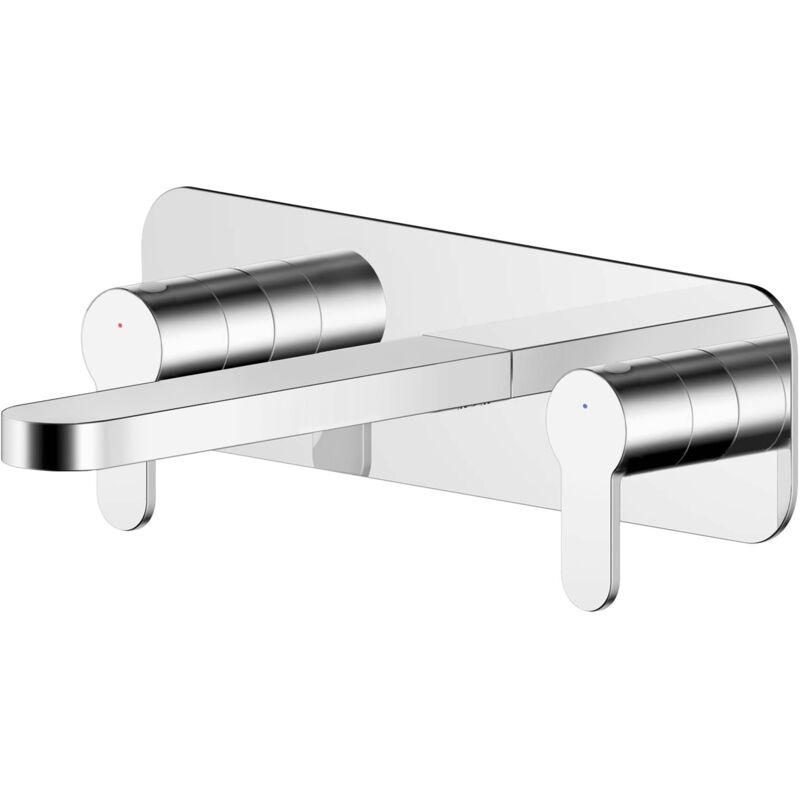 Arvan 3-Hole Wall Mounted Basin Mixer Tap with Plate - Chrome - Nuie