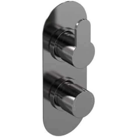 Nuie Arvan Brushed Pewter Twin Concealed Thermostatic Shower Valve - ARV7TW01