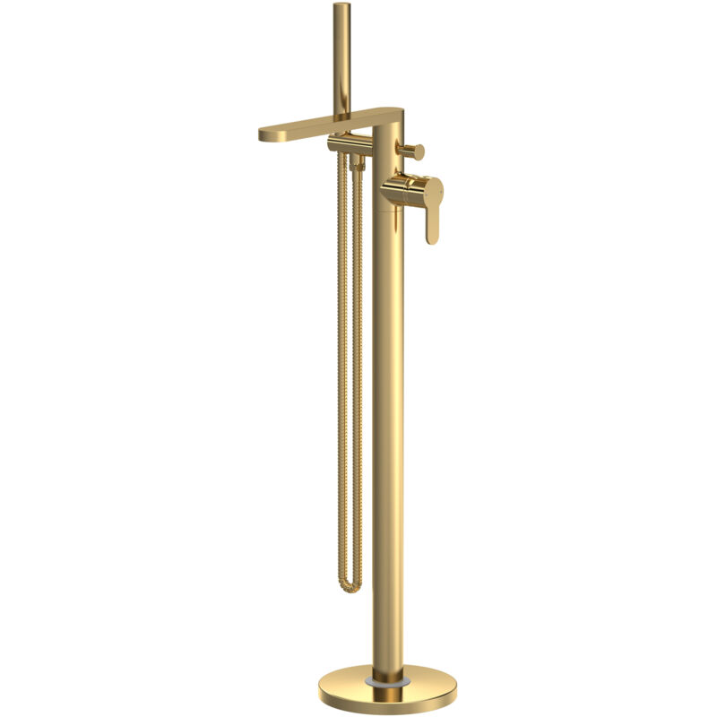 Arvan Freestanding Bath Shower Mixer Tap with Shower Kit - Brushed Brass - Nuie