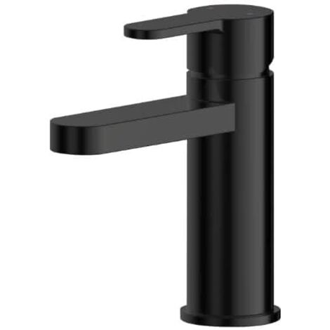 Nuie Arvan Matt Black Mono Basin Mixer with Push Button Waste - ARV405