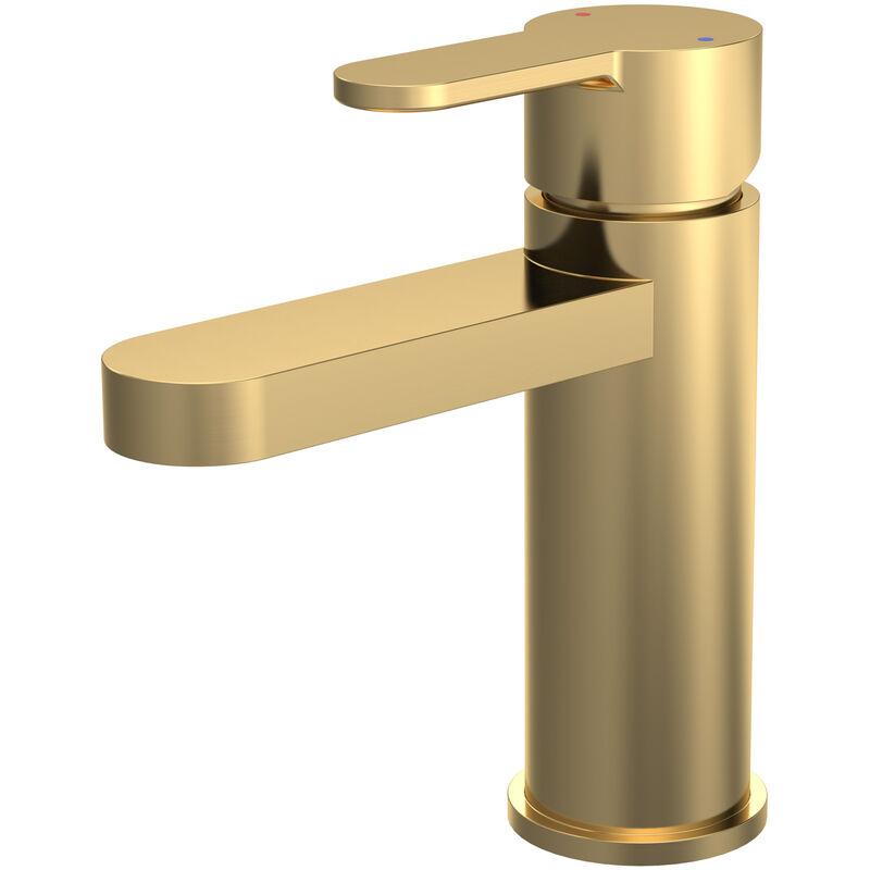 Arvan Mono Basin Mixer Tap with Push Button Waste - Brushed Brass - Nuie