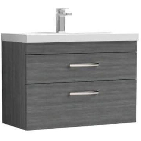 Nuie Athena Anthracite Woodgrain 800mm Wall Hung 2 Drawer Vanity Unit and Mid Edge Ceramic Basin - ATH067A