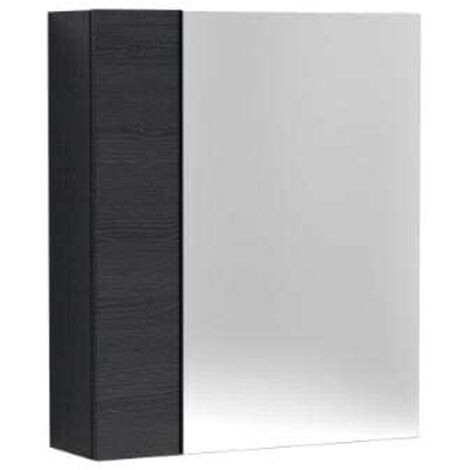 Nuie Athena Charcoal Black Woodgrain 600mm Mirrored Cabinet with Offset Door - OFF618