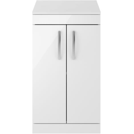 Nuie Athena Floor Standing 2-Door Vanity Unit and Worktop 500mm Wide - Gloss White