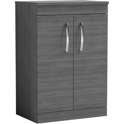 Nuie Athena Floor Standing 2-Door Vanity Unit and Worktop 600mm Wide - Anthracite Woodgrain