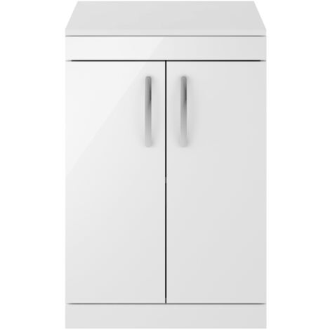 Nuie Athena Floor Standing 2-Door Vanity Unit and Worktop 600mm Wide - Gloss White