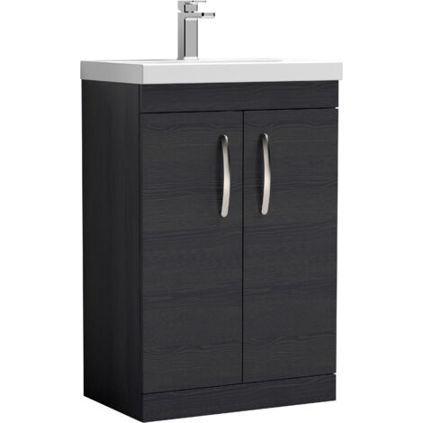 Nuie Athena Floor Standing 2-Door Vanity Unit with Basin-1 600mm Wide - Charcoal Black