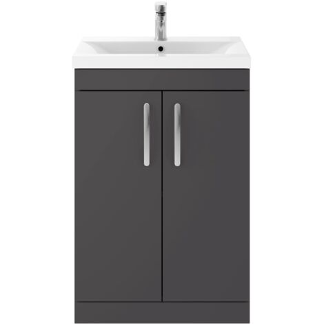 Nuie Athena Floor Standing 2-Door Vanity Unit with Basin-1 600mm Wide - Gloss Grey