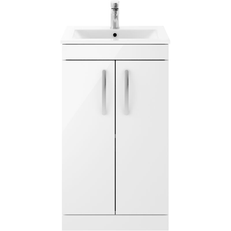 Athena Floor Standing 2-Door Vanity Unit with Basin-2 500mm Wide - Gloss White - Nuie