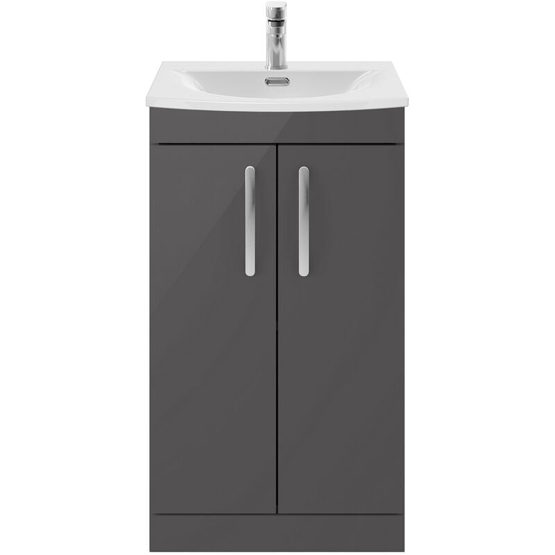 Athena Floor Standing 2-Door Vanity Unit with Basin-4 500mm Wide - Gloss Grey - Nuie