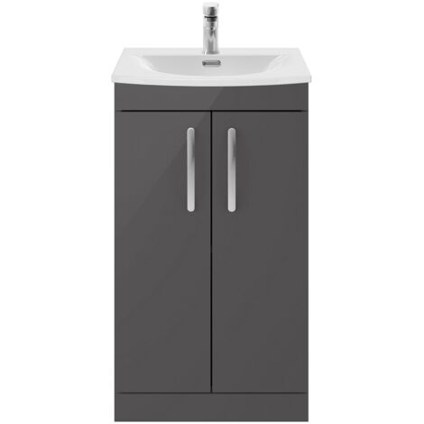 Nuie Athena Floor Standing 2-Door Vanity Unit with Basin-4 500mm Wide - Gloss Grey