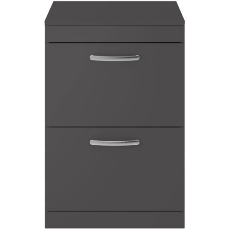 Nuie Athena Floor Standing 2-Drawer Vanity Unit and Worktop 600mm Wide - Gloss Grey