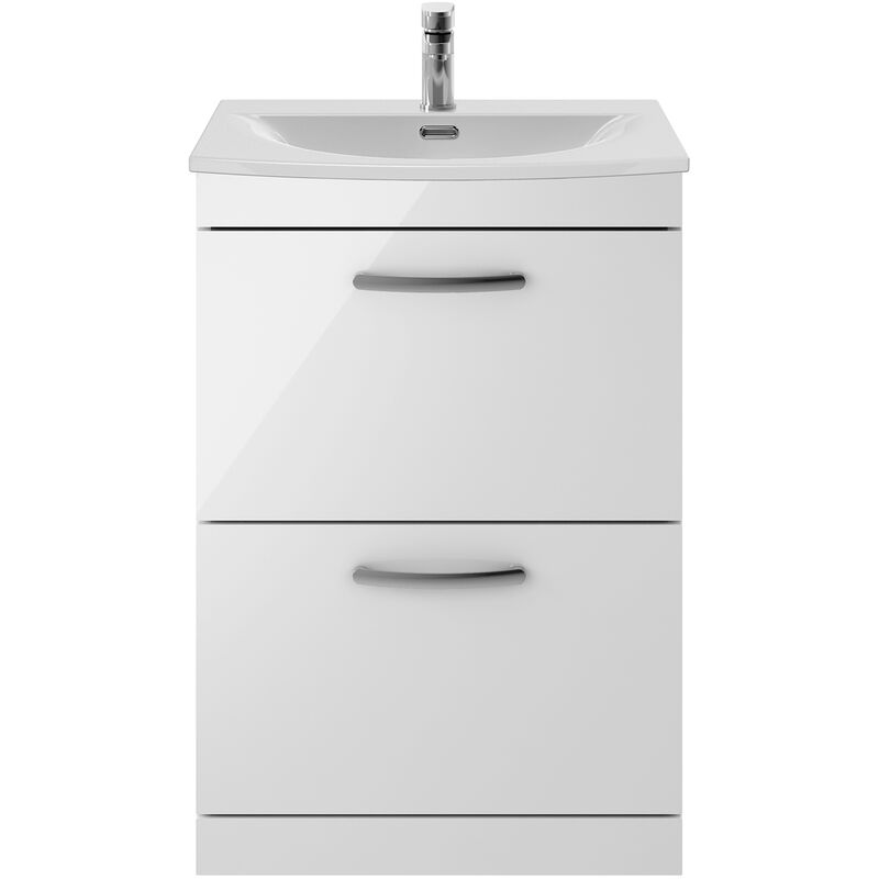 Athena Floor Standing 2-Drawer Vanity Unit with Basin-4 600mm Wide - Gloss White - Nuie