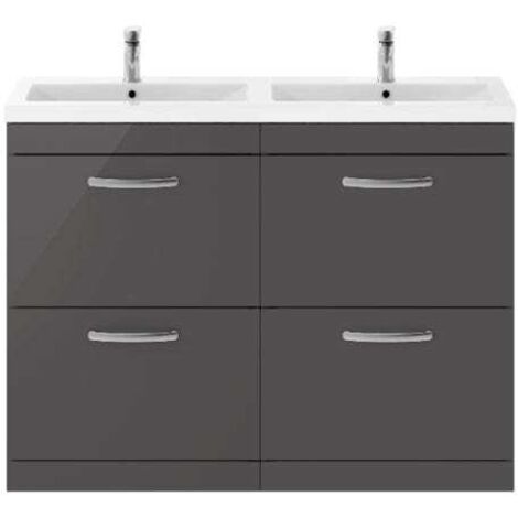 Nuie Athena Gloss Grey 1200mm 4 Drawer Vanity Unit and Double Ceramic Basins - ATH076F