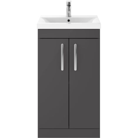 Nuie Athena Gloss Grey 500mm 2 Door Vanity Unit and Mid Edge Ceramic Basin - ATH072A