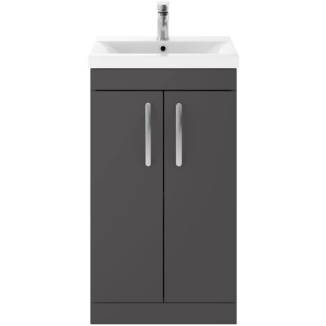 Nuie Athena Gloss Grey 500mm 2 Door Vanity Unit and Minimalist Ceramic Basin - ATH072B