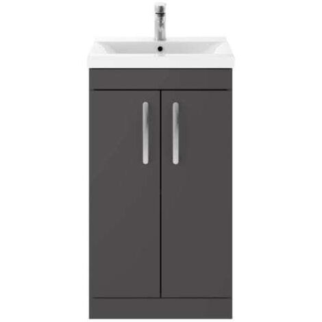 Nuie Athena Gloss Grey 500mm 2 Door Vanity Unit and Thin Edge Ceramic Basin - ATH072D