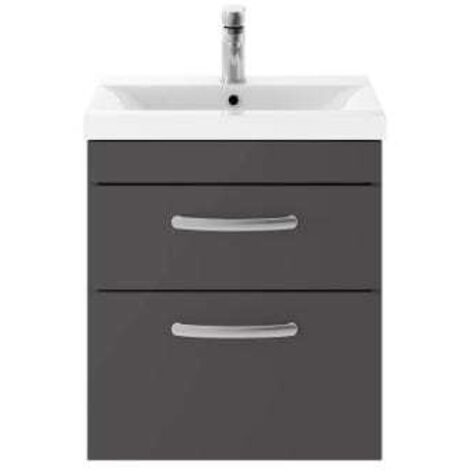 Nuie Athena Gloss Grey 500mm Wall Hung 2 Drawer Vanity Unit and Curved Ceramic Basin - ATH074G