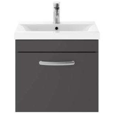 Nuie Athena Gloss Grey 500mm Wall Hung Single Drawer Vanity Unit and Thin Edge Ceramic Basin - ATH073D