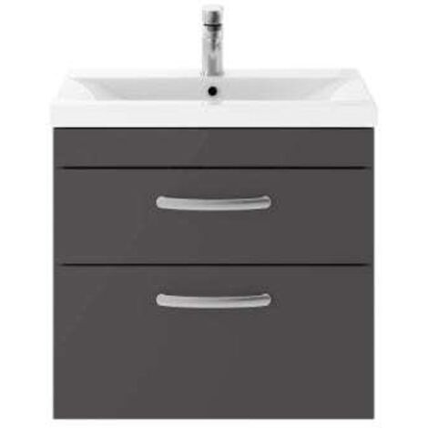 Nuie Athena Gloss Grey 600mm Wall Hung 2 Drawer Vanity Unit and Thin Edge Ceramic Basin - ATH078D