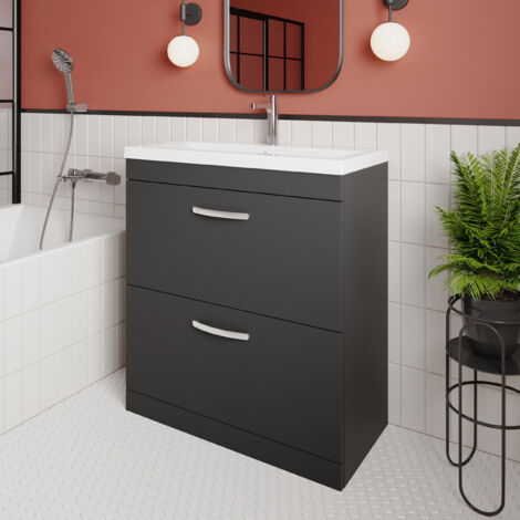 Nuie Athena Gloss Grey 800mm 2 Drawer Vanity Unit and Curved Ceramic Basin - ATH079G