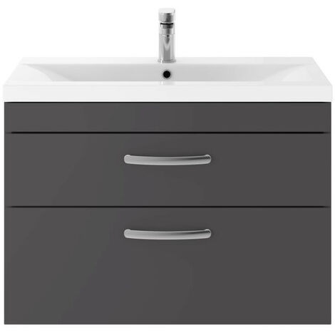 NRG Walnut 600mm Wall Hung Vanity Sink Unit Drawer Basin Bathroom Furniture