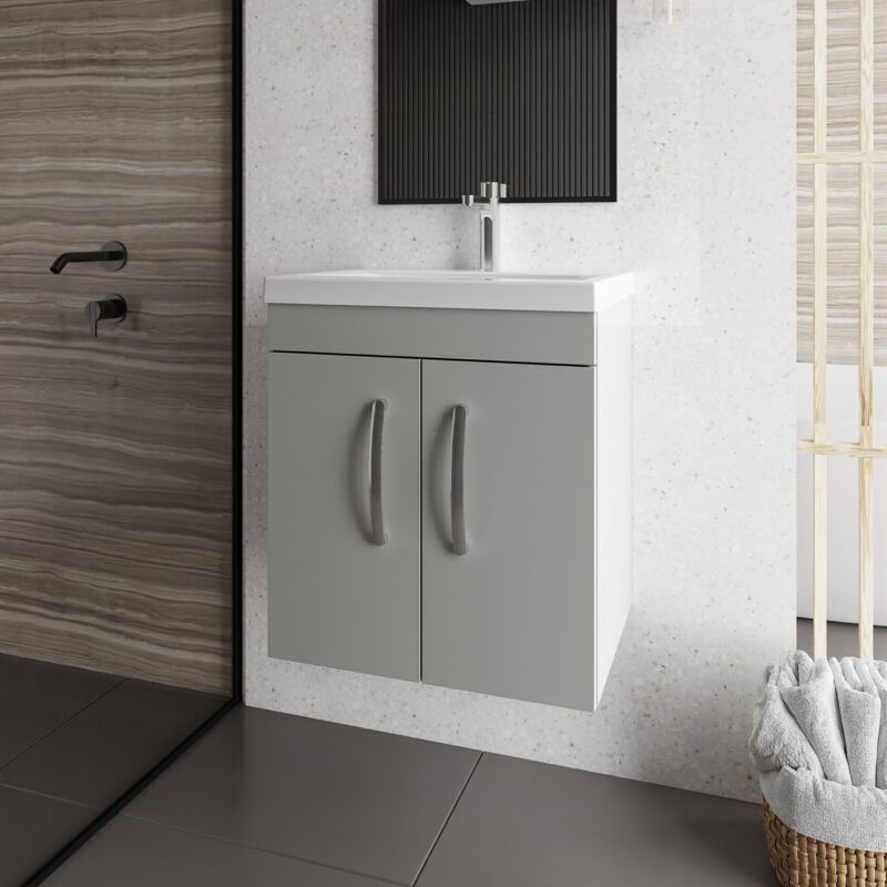 Athena Wall Hung 2-Door Vanity Unit with Basin-1 500mm Wide - Gloss Grey Mist - Nuie