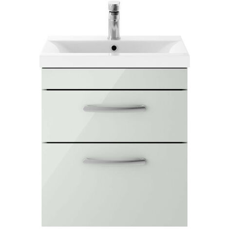 Nuie Athena Gloss Grey Mist 500mm Wall Hung 2 Drawer Vanity Unit with 50mm Profile Basin - ATH105D