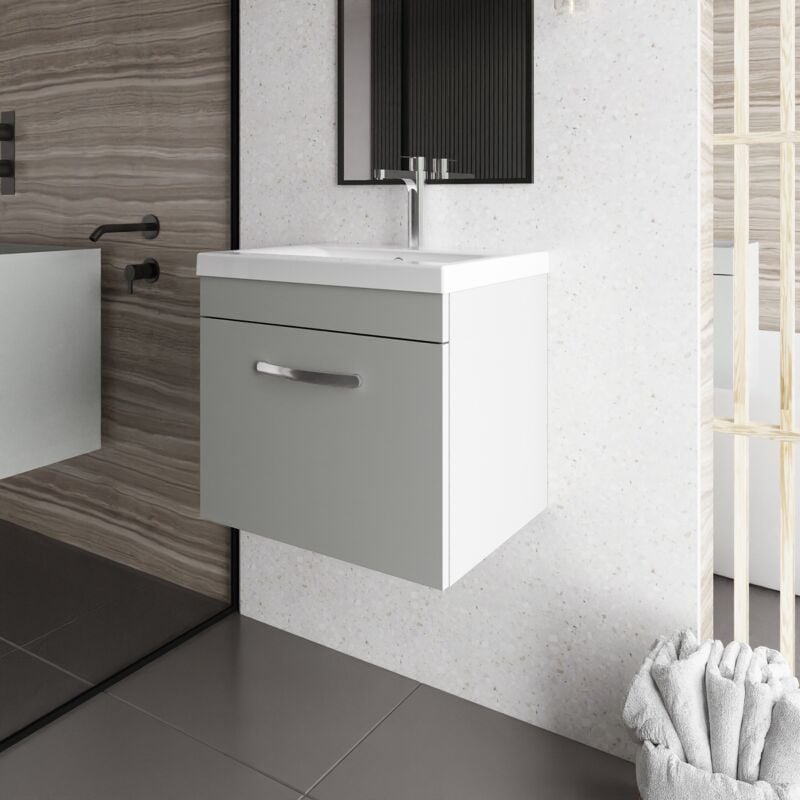 Athena Wall Hung 1-Drawer Vanity Unit with Basin-1 500mm Wide - Gloss Grey Mist - Nuie