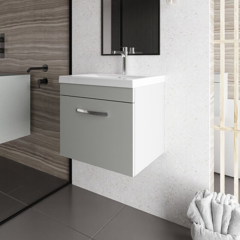 Athena Wall Hung 1-Drawer Vanity Unit with Basin-3 500mm Wide - Gloss Grey Mist - Nuie